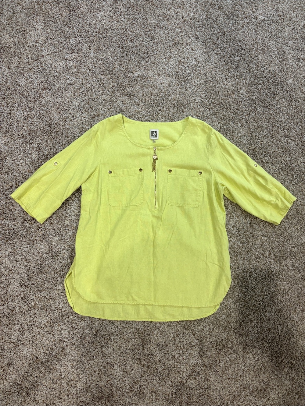 Anne Klein Yellow Pullover Blouse with Front Zipper